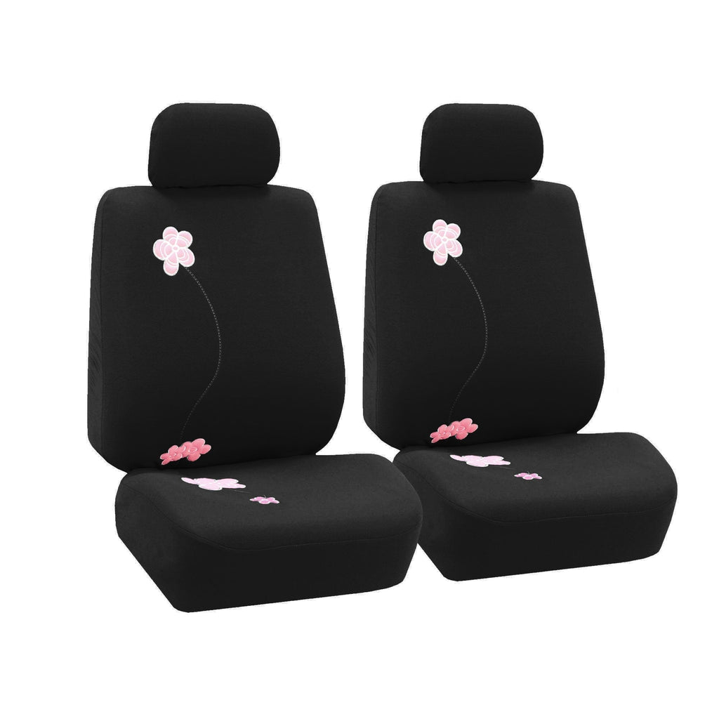  [AUSTRALIA] - FH Group FB053BLACK102 Seat Cover (Flower Embroidery Airbag Compatible (Set of 2) Black) Black Half Set