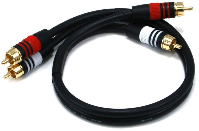 Monoprice 1.5ft Premium 2 RCA Plug/2 RCA Plug M/M 22AWG Cable - Black - (105346) - LeoForward Australia