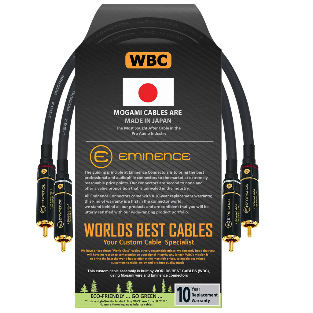  [AUSTRALIA] - 1 Foot – High-Definition Audio Interconnect Cable Pair CUSTOM MADE By WORLDS BEST CABLES – using Mogami 2964 wire and Eminence Gold Locking RCA Connectors