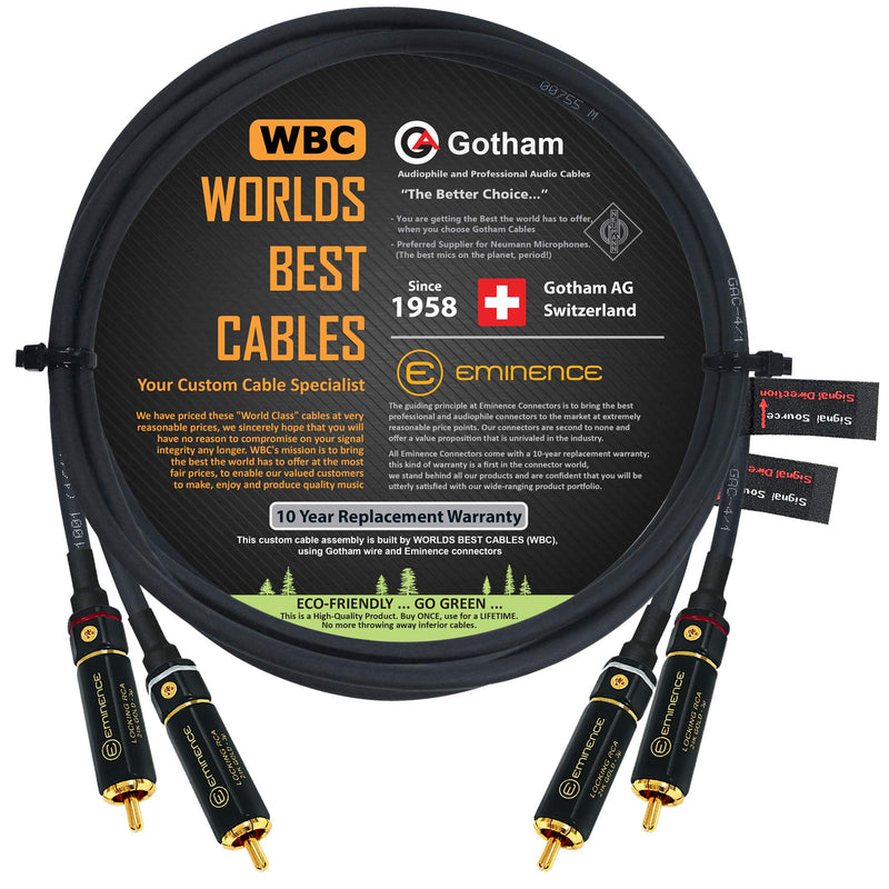  [AUSTRALIA] - 4 Foot RCA Cable Pair - Gotham GAC-4/1 (Black) Star-Quad, Audio Interconnect Cable with Premium Gold Plated Locking RCA Connectors - Directional - Custom Made by WORLDS BEST CABLES.