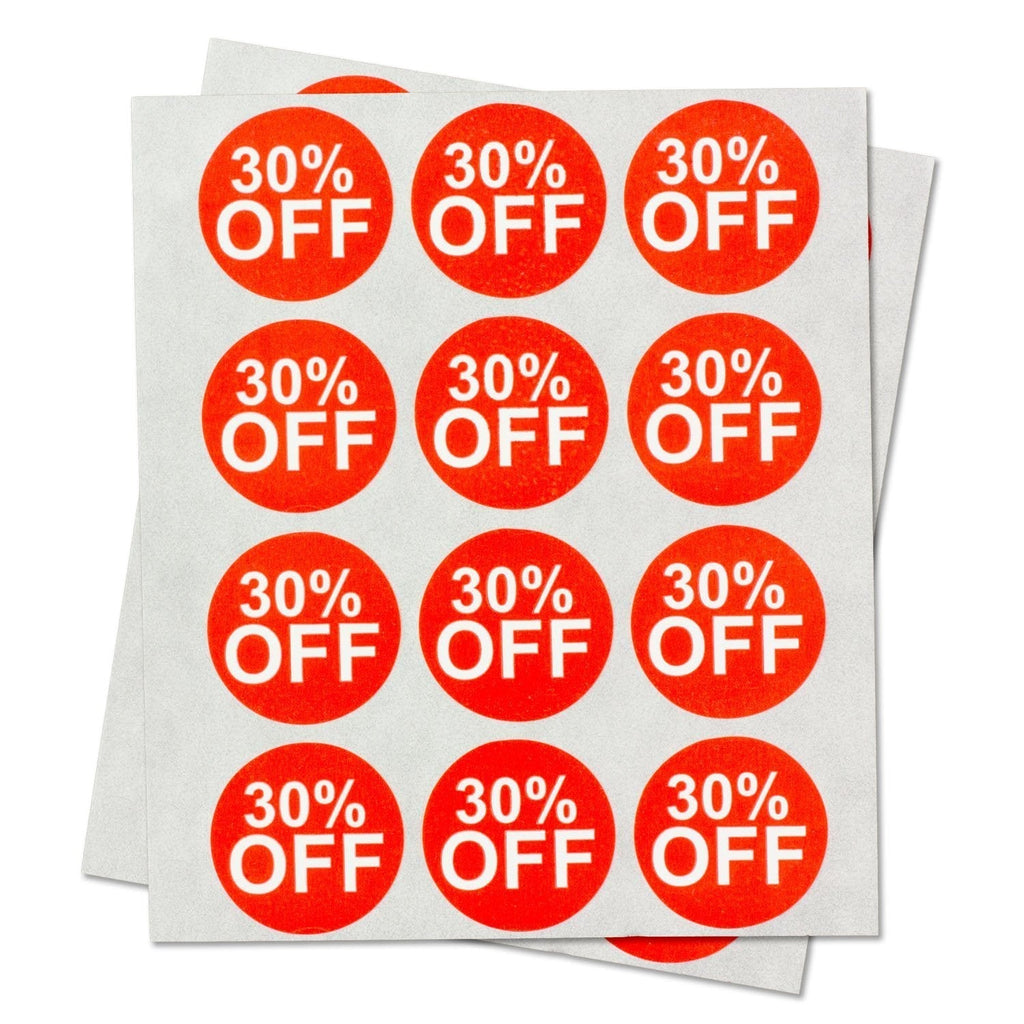 Garage Yard Sale Price Stickers Labels [30% Percent Off] for Retail Store Clearance Promotion Discount Deals Circle Pricemarker Tag Labels Stickers (Red and White / 1") - 300 Labels per Package 30% OFF - LeoForward Australia