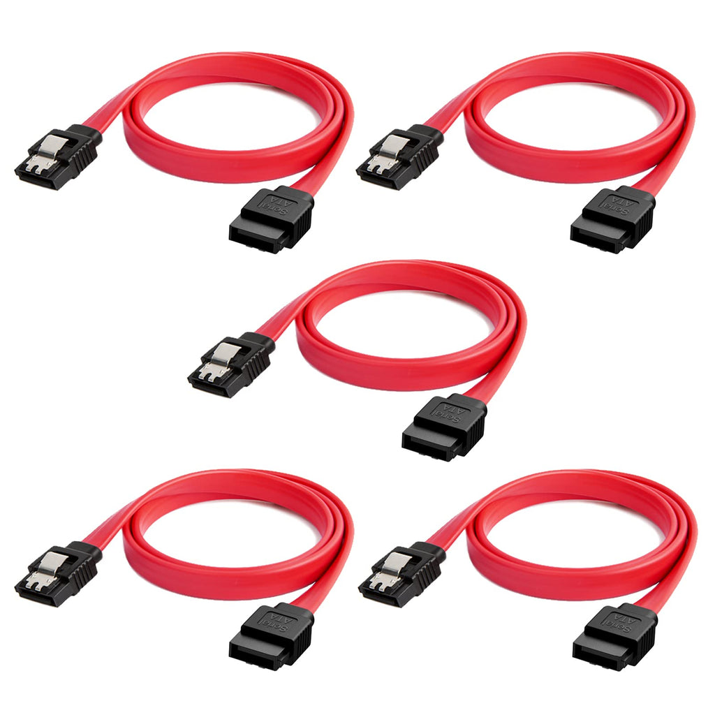  [AUSTRALIA] - SATA III Cable, CableCreation [5-Pack] 8-inch SATA III 6.0 Gbps 7pin Female to Female Data Cable with Locking Latch, Red 0.6FT[5-Pack] Straight-Straight