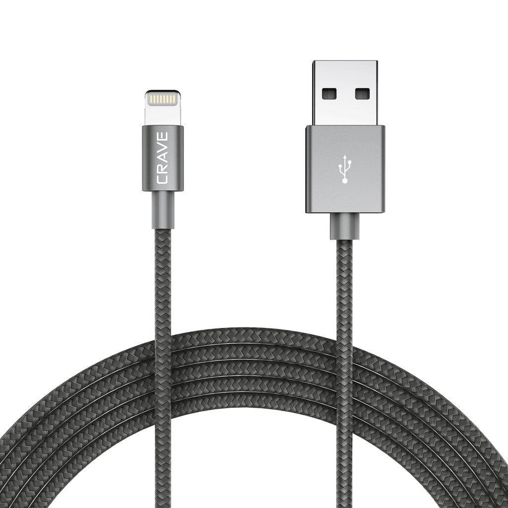 Apple MFI Certified Lightning to USB Cable - Crave Premium Nylon Braided Cable 4 FT - Slate - LeoForward Australia