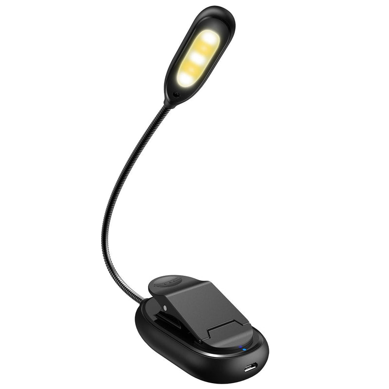  [AUSTRALIA] - AMIR Upgraded Rechargeable 5 LED Mini Book Light, Clip on Reading Light, 3 Colors x 3 Levels Brightness Eye-Care Reading Lamp, 4.4 oz Lightweight, up to 60 Hours Reading (9 Levels)
