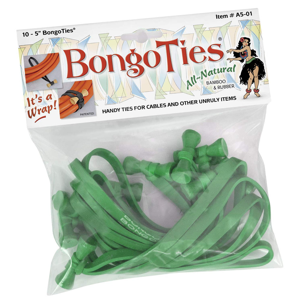  [AUSTRALIA] - BongoTies® ALL GREEN Bongo Ties A5-01-G ~ 10 Pack ~ HANDY TIES FOR CABLES AND OTHER UNRULY ITEMS