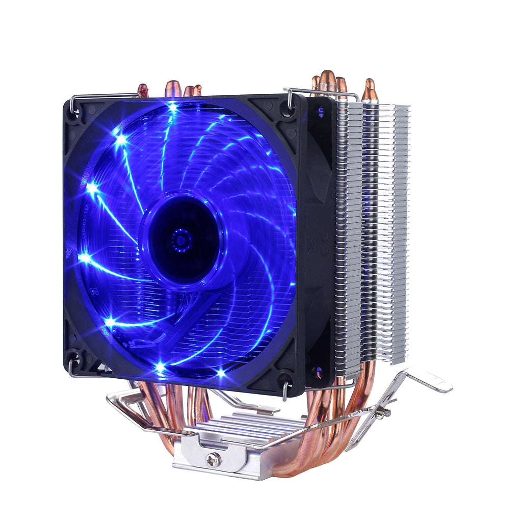 upHere CPU Cooler Blue LED 4 Copper Heat Pipes 92mm PWM Fan Aluminum Fins - LeoForward Australia
