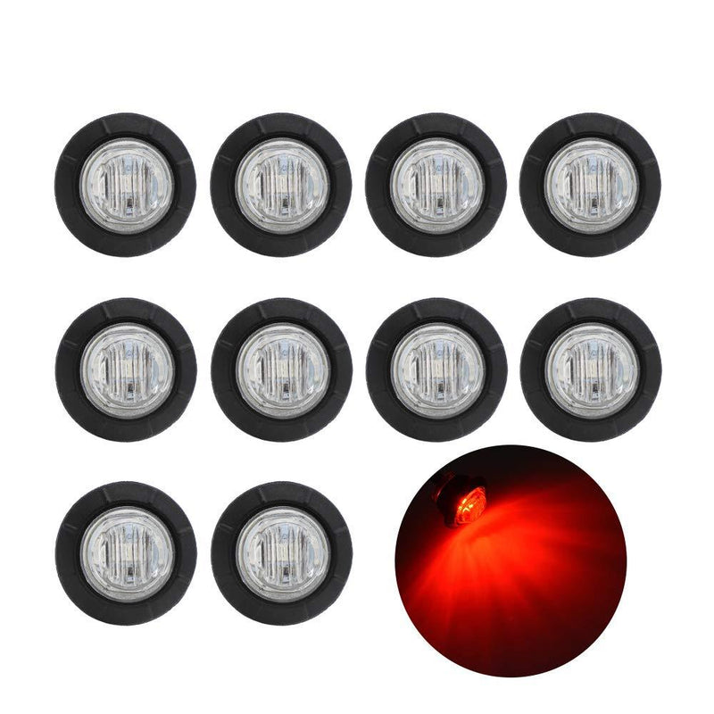  [AUSTRALIA] - 10 Pcs TMHⓇ 3/4 Inch Clear Lens Red LED 3 Diodes Round Side Marker Indicator Lights with Rubber Waterproof Multi-Use for Pickup Truck Trailer Bus RV Cabin Lorry Jeep Tow 12V DC Energy-Saving Mount