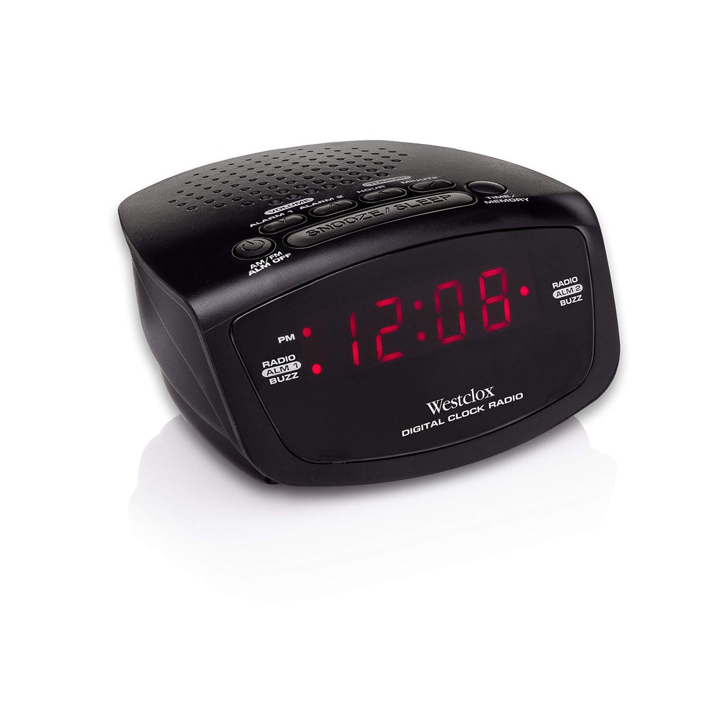 Westclox 80209 Red LED Display Dual Alarm Clock Radio with Easy Set Radio Tuning, Black, 4.8 x 4 x 2 inches - LeoForward Australia