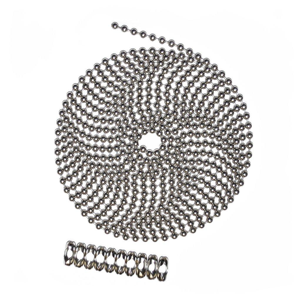 10 Foot Length Ball Chain, Number 10 Size, Nickel Plated Brass, & 10 Matching B Couplings - LeoForward Australia