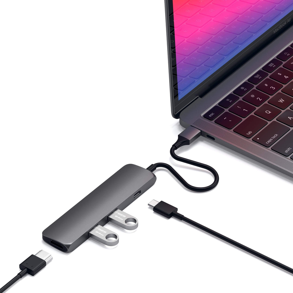 Satechi Slim Aluminum Type-C Multi-Port Adapter with USB-C Pass-Through, 4K HDMI, USB 3.0 - Compatible with 2020/2018 MacBook Air, 2020/2018 iPad Pro, 2020/2019 MacBook Pro (Space Gray) Space Grey - LeoForward Australia