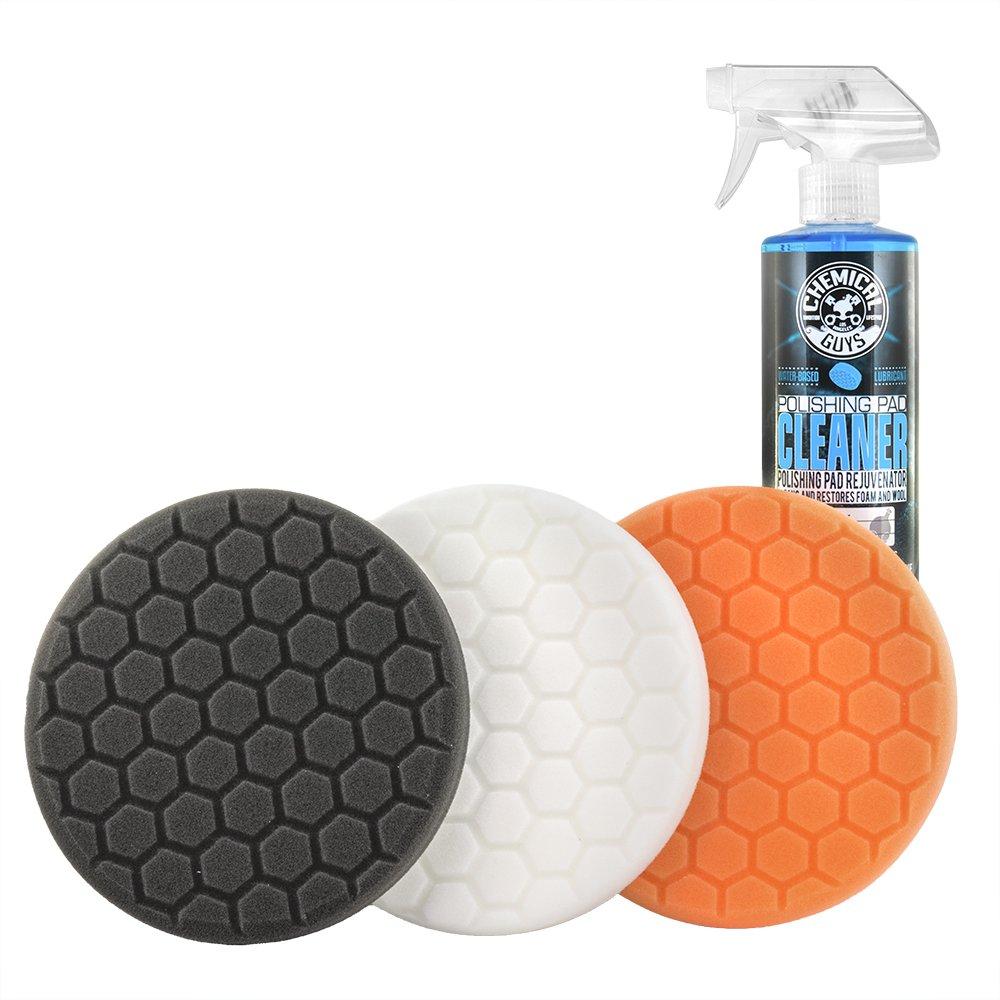  [AUSTRALIA] - Chemical Guys HEX_3KIT_5 5.5" Buffing Pad Sampler Kit, 4 Items - (1) 16 oz Polishing Pad Cleaner + (3) 5.5" Buffing Pads that Work with 5" Backing Plates 5.5"