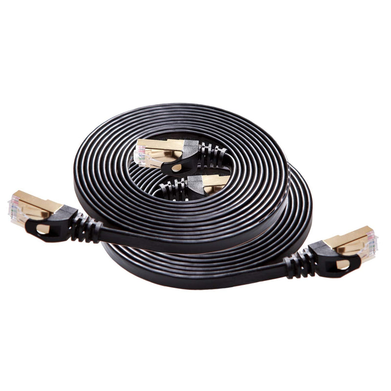  [AUSTRALIA] - Cat 7 Shielded Ethernet Cable 8ft 2pack (Highest Speed Cable) Cat7 Black Flat Internet Network Cables, for Modem, Router, LAN, Computer