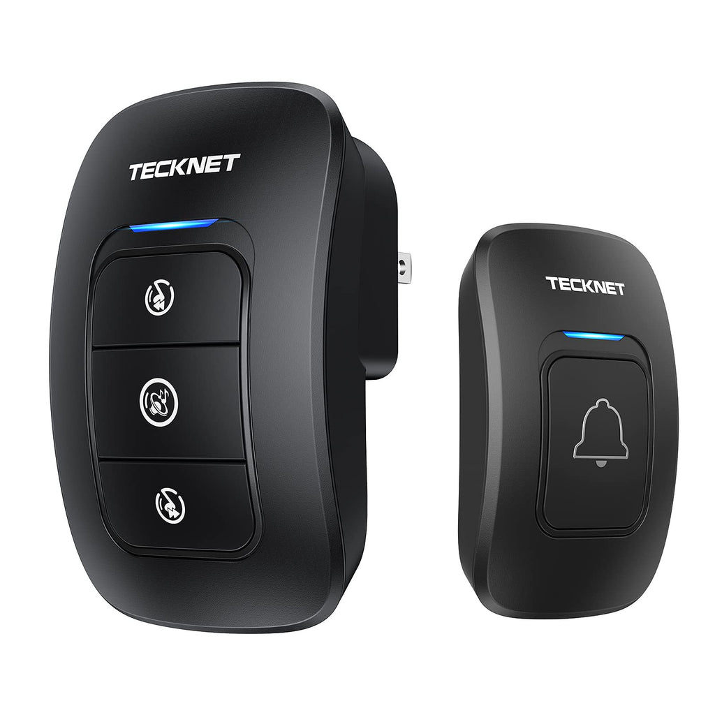  [AUSTRALIA] - TECKNET Wireless Doorbell, Waterproof Door Bell Chime Kit Operating at 1300 Feet Range with 38 Chimes, 4 Volume Levels & LED Flash (Black) WA658 Black