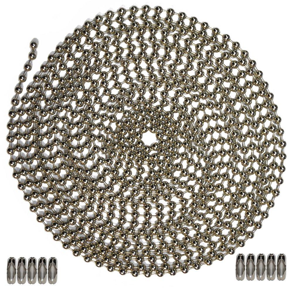 10 Foot Length Ball Chain, Number 6 Size, Nickel Plated Brass, & 10 Matching Connectors - LeoForward Australia