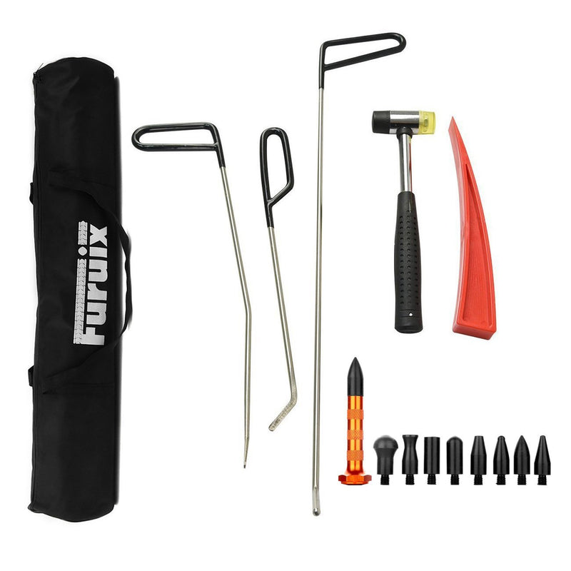  [AUSTRALIA] - Furuix PDR Rod Tool Kit Set Door Ding Repair Hail Damage Repair with with 9 Heads Aluminum Tap Down Dent Hammer Paintless Dent Removal Kit Ding Removal