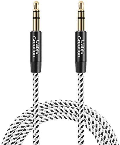 CableCreation Aux Cable for Car, Braided 3.5mm Male to Male Stereo Aux Cord [Hi-Fi Sound] Compatible with Headphone, Phone, 2018 Mac Mini, Microsoft Surface Dock, Car Stereo & More, 1.5FT [1-PACK] 1.5 Feet Black & White - LeoForward Australia
