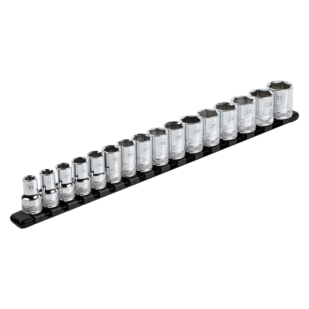  [AUSTRALIA] - ARES 70086-1/2-Inch Drive Black Aluminum Socket Organizer - Store up to 16 Sockets and Keep Your Tool Box Organized - Sockets Will Not Fall Off this Rail 1/2" Drive 17" Aluminum Socket Rail