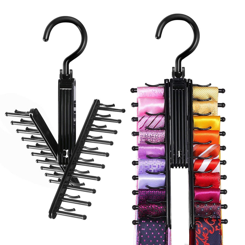 [AUSTRALIA] - IPOW Upgraded 2 PCS See Everything Cross X 20 Tie Rack Holder,Rotate to Open/Close Tie and Belt Hanger With Non-Slip Clips,360 Degree Swivel Space Saving Organizer
