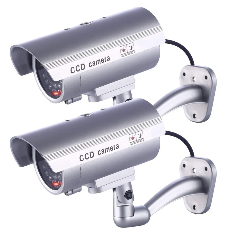  [AUSTRALIA] - IDAODAN Dummy Security Camera, Fake Cameras CCTV Surveillance System with Realistic Simulated LEDs for Home Security + Warning Sticker Outdoor/Indoor Use (2 Pack) 2 Pack