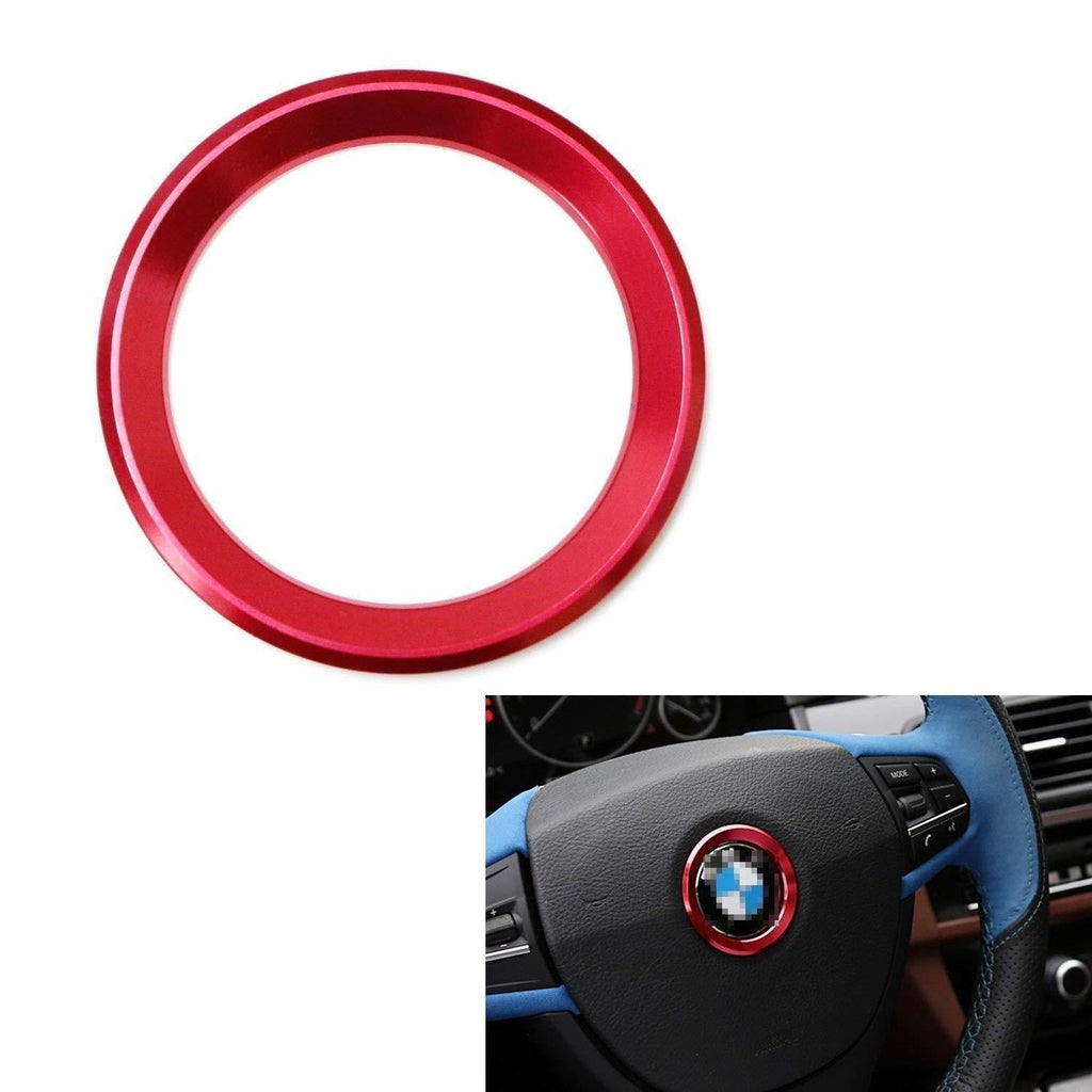  [AUSTRALIA] - iJDMTOY (1) Sports Red Aluminum Steering Wheel Center Decoration Cover Trim Compatible With BMW 1 2 3 4 5 6 Series X4 X5 X6 (F20 F21 F22 F23 F30 F31 F32 F33 F35 F36 F10 F11 F12 F13 F26 F15 F16)