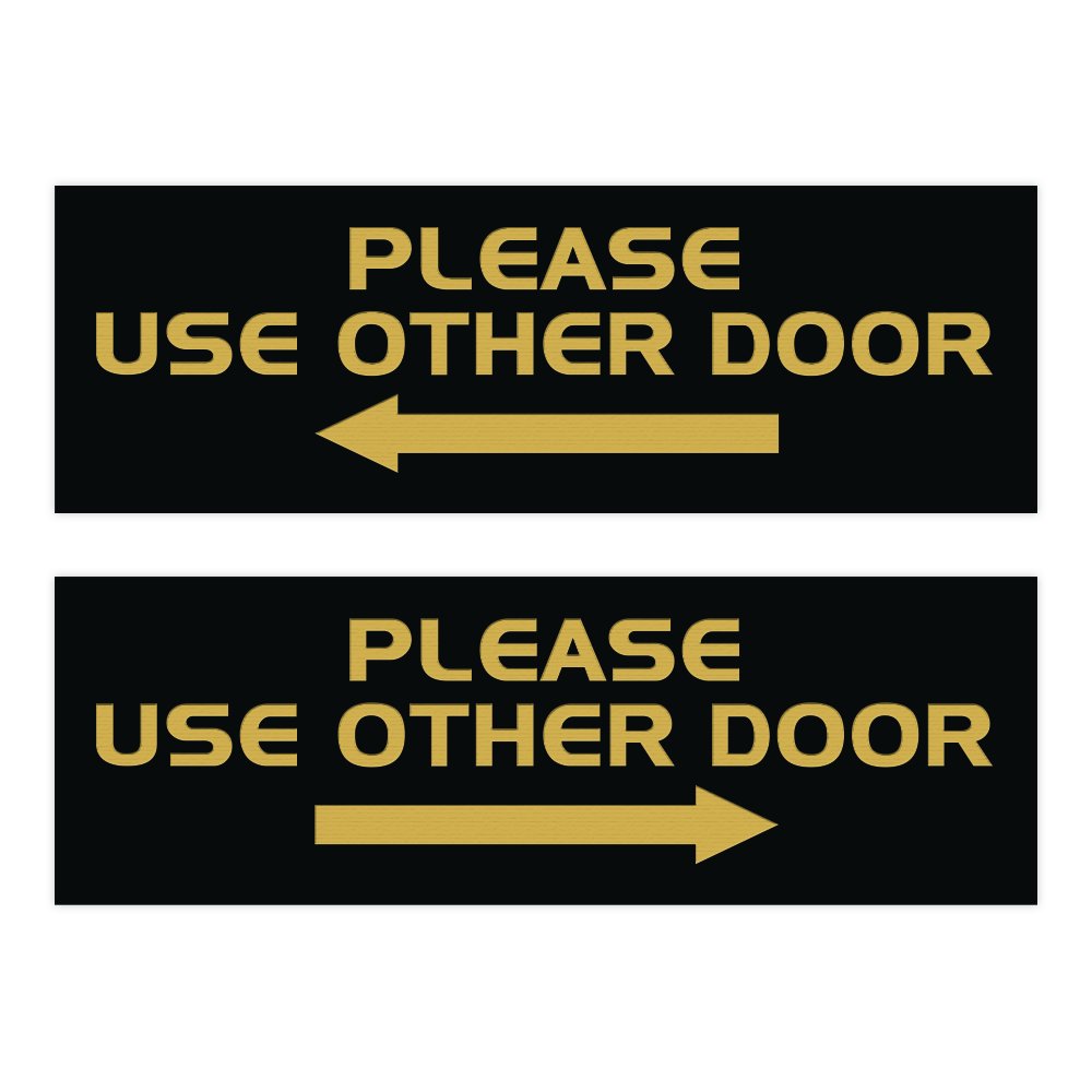  [AUSTRALIA] - All Quality Please USE Other Door Sign - (2 Pack) (Black/Gold) - Small 2" x 6" 2" x 6" - Small Black / Gold