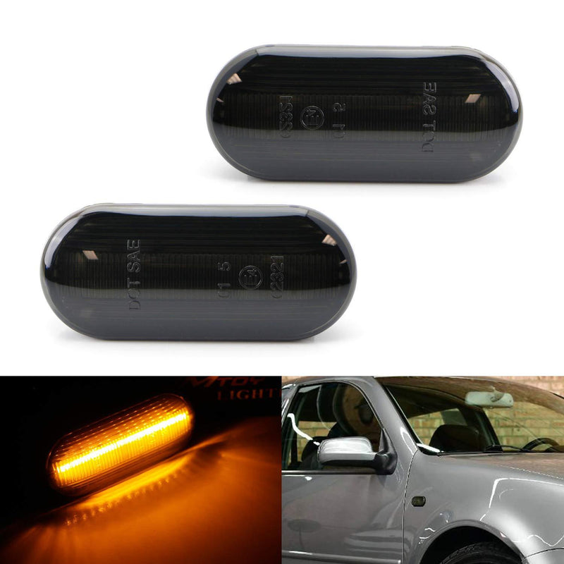 iJDMTOY Smoked Lens Amber Full LED Front Side Marker Light Kit Compatible with Volkswagen MK4 Jetta GTI R32 Beetle etc, Powered by 15-SMD LED, Replace OEM Sidemarker Lamps - LeoForward Australia
