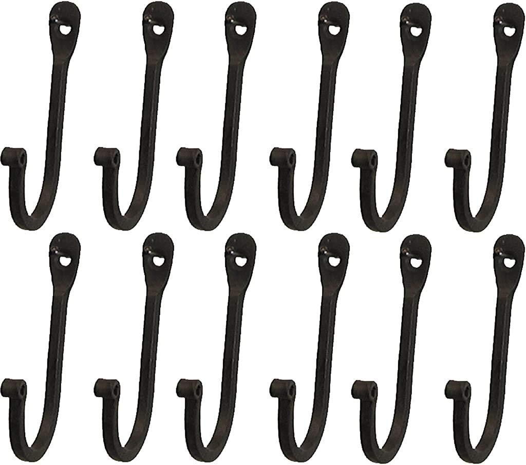 Early American Single Prong Wrought Iron Hooks, Set of 12 - Rustic Curved Metal Fasteners - Decorative Colonial Wall Décor 1 - LeoForward Australia