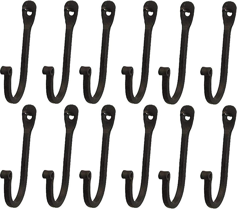 Early American Single Prong Wrought Iron Hooks, Set of 12 - Rustic Curved Metal Fasteners - Decorative Colonial Wall Décor 1 - LeoForward Australia