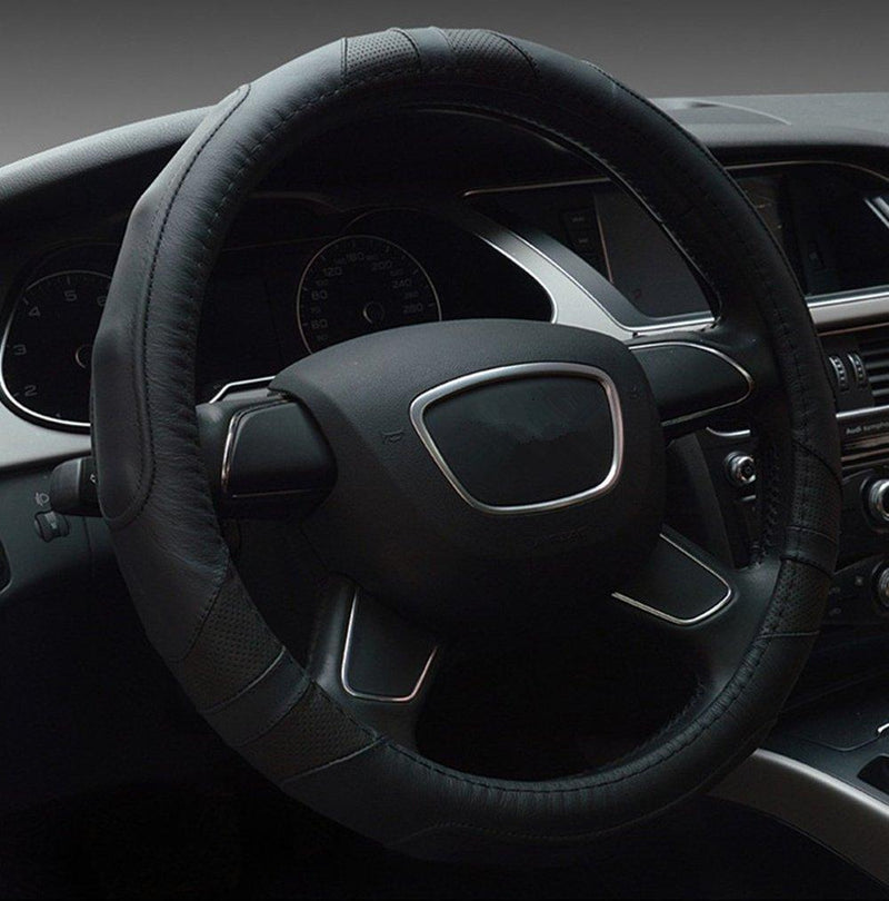  [AUSTRALIA] - Dee-Type Leather Steering Wheel Cover Universal 15 inch Black
