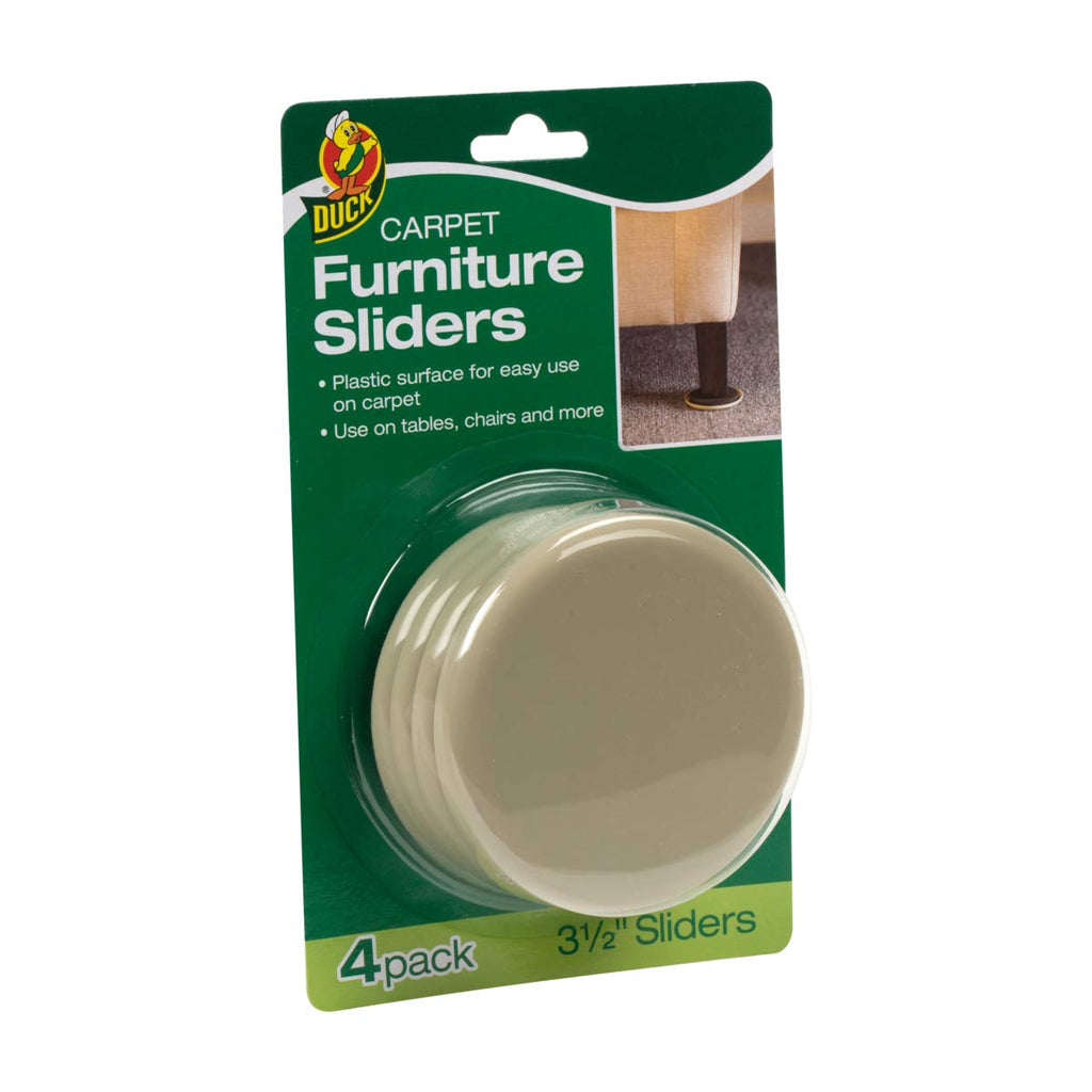  [AUSTRALIA] - Duck Brand 284857 Plastic Carpet Furniture Sliders, 3.5 inch Width, Round, 4 Pack For Carpet