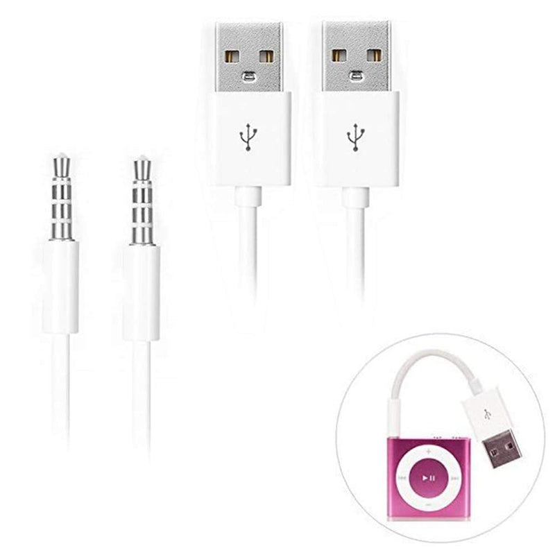  [AUSTRALIA] - iPod Shuffle Cable, iAbler 2 Pack 3.5mm Jack/Plug to USB USB Power Charger Sync Data Transfer Cable for iPod Shuffle 3rd 4th 5th MP3/MP4