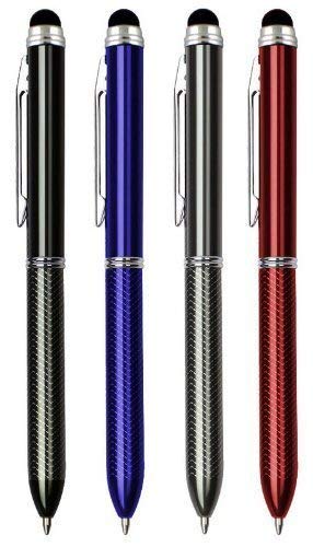  [AUSTRALIA] - SyPen Stylus + Ballpoint Pen, 2-Color Ink(Black,Blue) Assorted Ink Ball Pens Multi-Color and Stylus for Universal Touchscreen Devices, Red,Gunmetal, Black, and Blue (4 Pack) 4 Pack