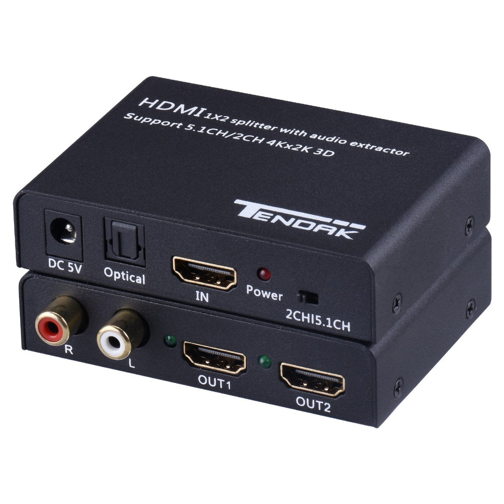  [AUSTRALIA] - Tendak 1X2 4K HDMI Splitter with HDMI Audio Extractor + Optical and R/L Audio Output Powered Splitter 1 in 2 Out Signal Distributor Support 3D for PS4 Xbox One DVD Blu-ray Player HD TV Projector