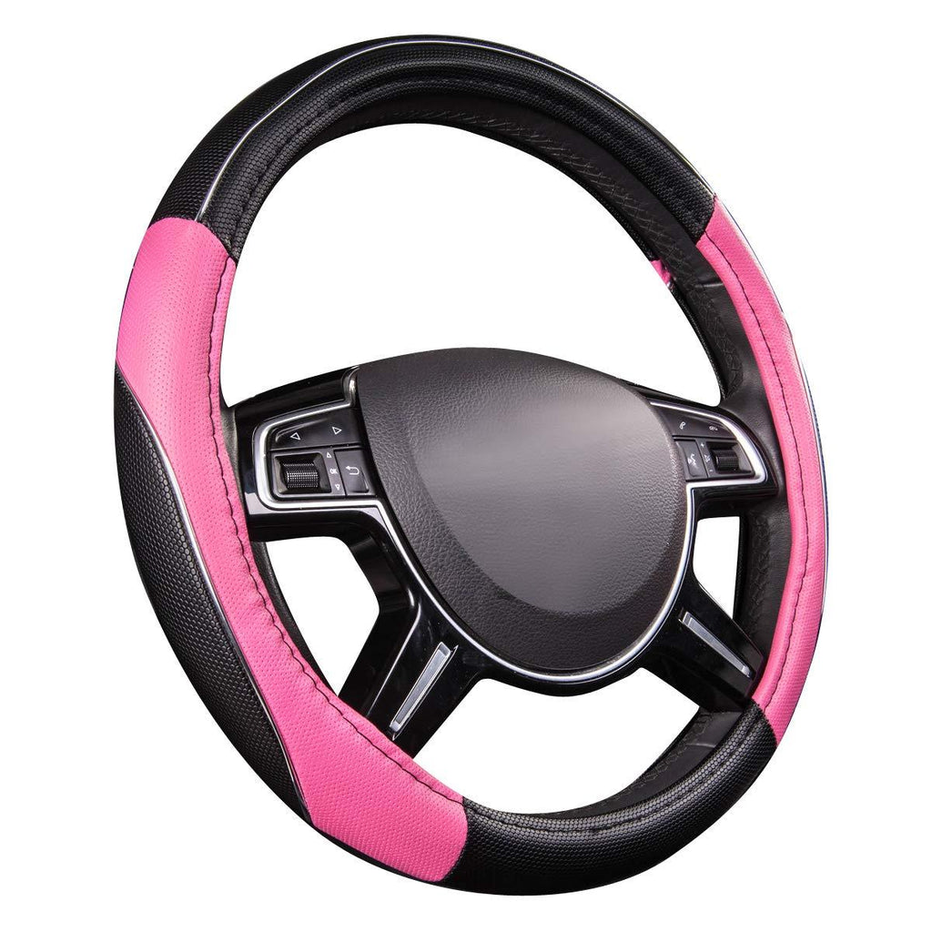  [AUSTRALIA] - CAR PASS PVC Leather Rainbow Universal Fit Steering Wheel Cover - Pink
