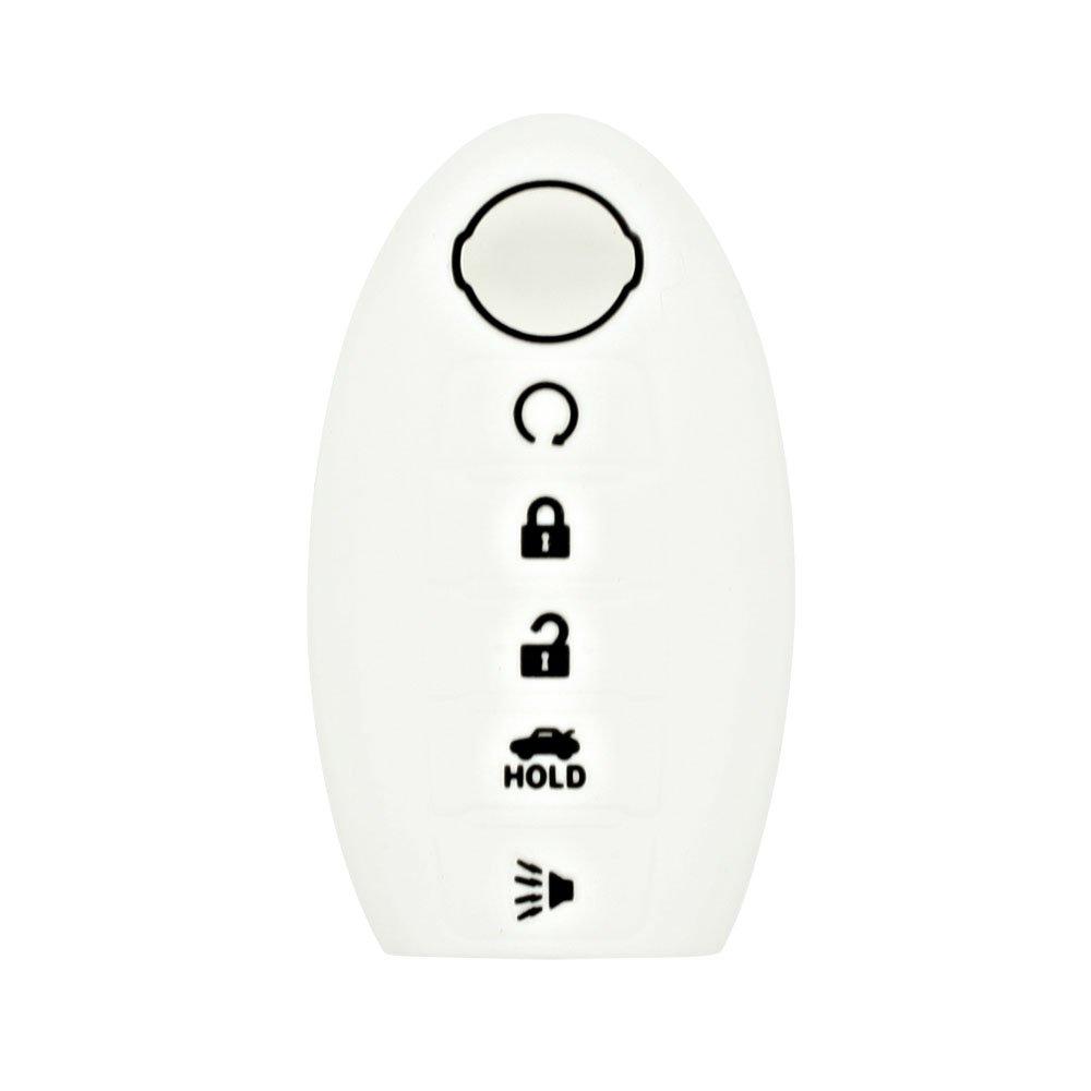  [AUSTRALIA] - DSP Silicone Cover Protector Case Skin Jacket fit for NISSAN 5 Button Smart Remote Key Fob CV2502 White