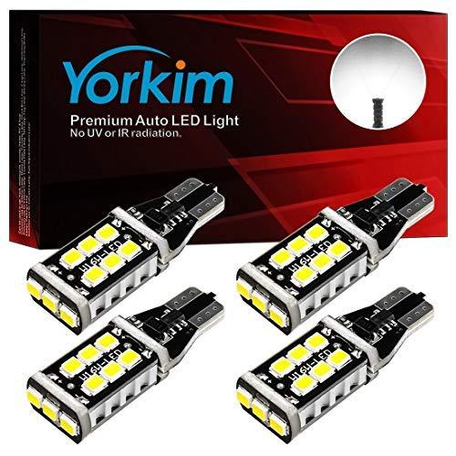 Yorkim 912 921 LED Bulb, Backup Light Bulbs High Power 2835 15-SMD Chipsets Extremely Bright Error Free T15 906 W16W for Back Up, Reverse, Tail, Brake Lights, 6000K White, Pack of 4 - LeoForward Australia