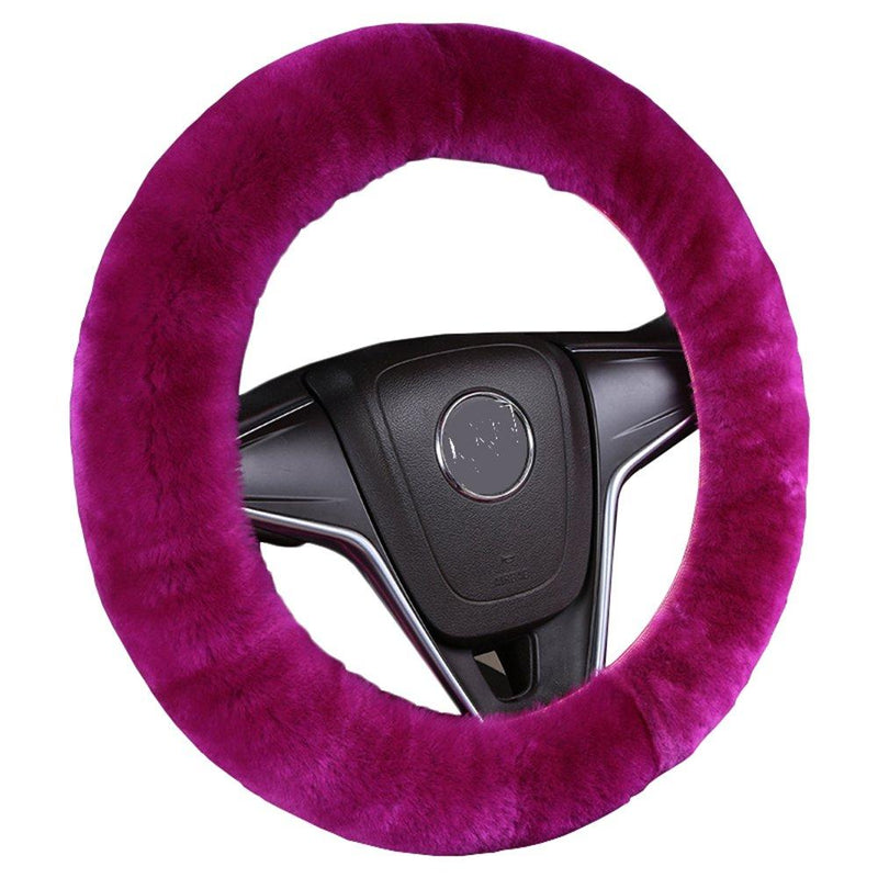  [AUSTRALIA] - U&M Car Wool Steering Wheel Cover Soft Australian Natural Sheepskin Luxurious Wool Vehicle Non-slip Wheel Cushion Protector Available for 35cm-43cm (Purple Pink) Purple Pink
