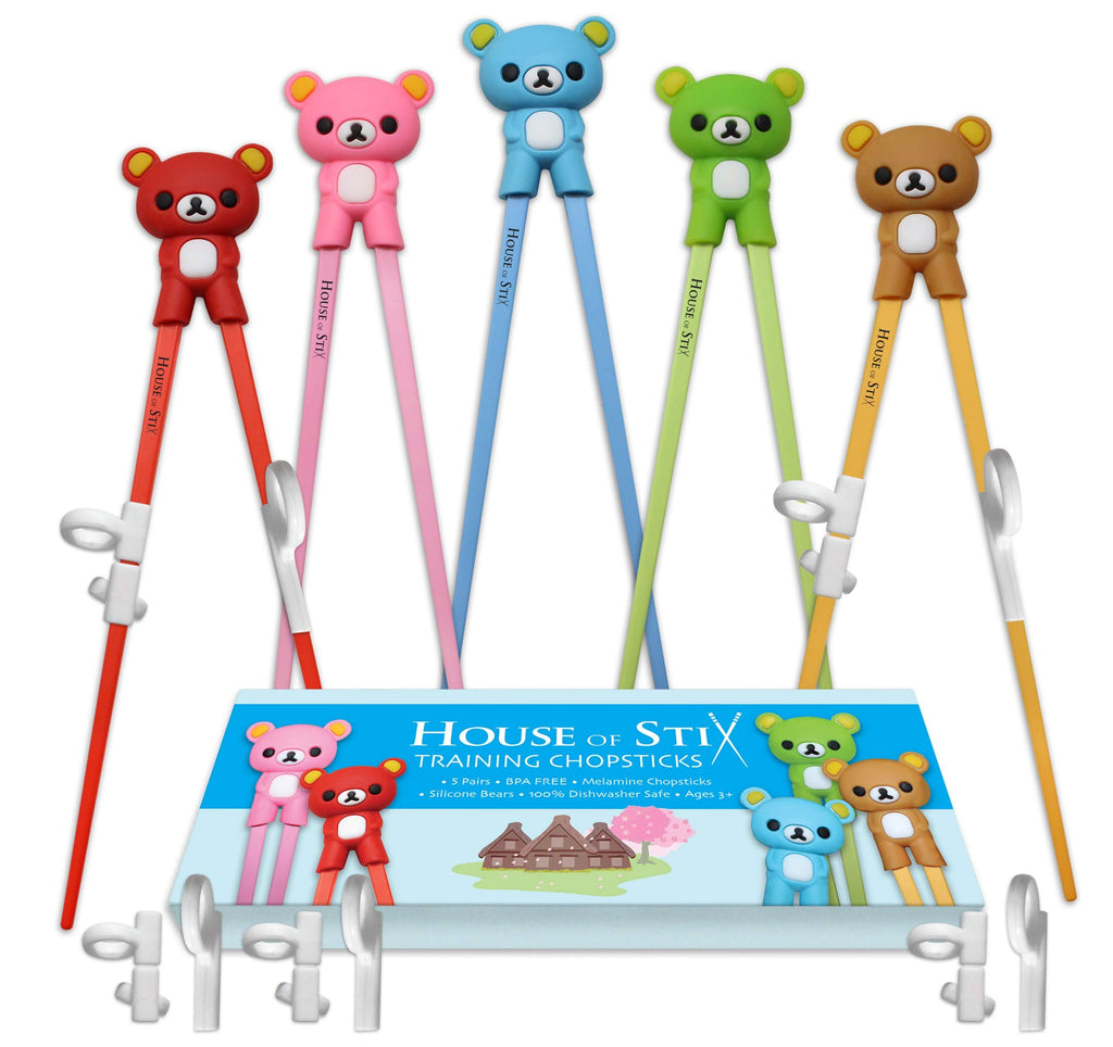  [AUSTRALIA] - House of Stix Training chopsticks for kids teens adults and beginners - 5 Pairs premium quality chopstick set with attachable learning chopstick helper - right or left handed