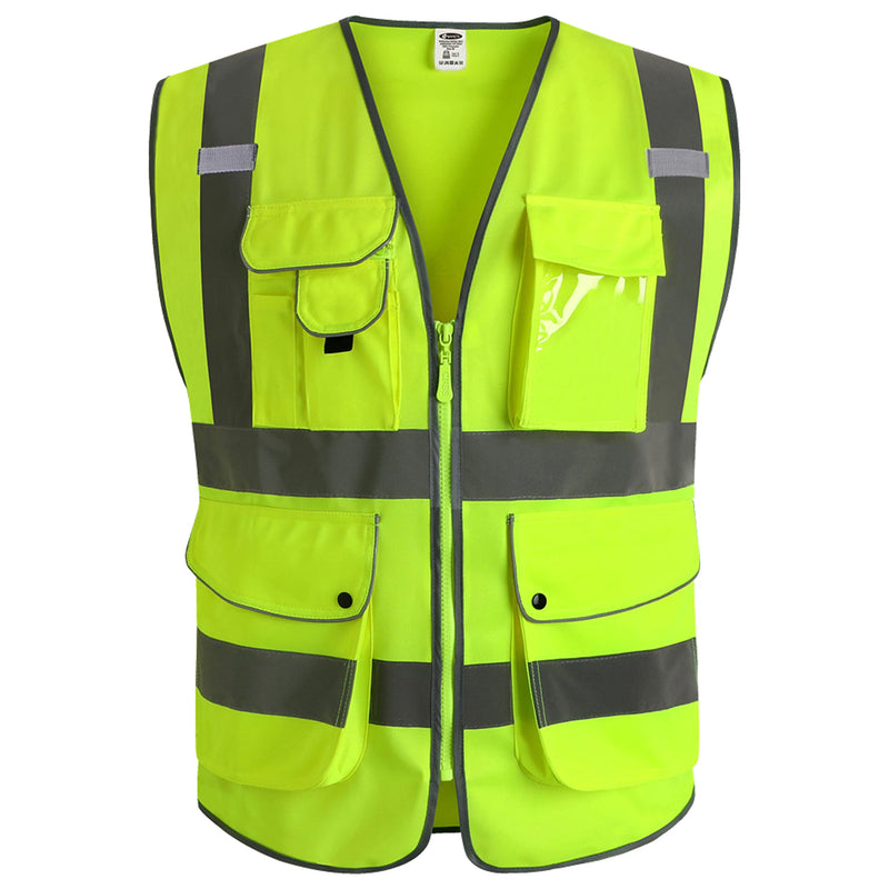  [AUSTRALIA] - JKSafety 9 Pockets Class 2 High Visibility Zipper Front Safety Vest With Reflective Strips,Meets ANSI/ISEA Standard (X-Large, Yellow) X-Large