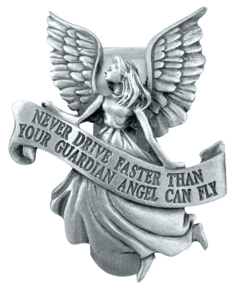  [AUSTRALIA] - Pewter Guardian Angel with Banner Never Driver Faster Visor Clip, Inch