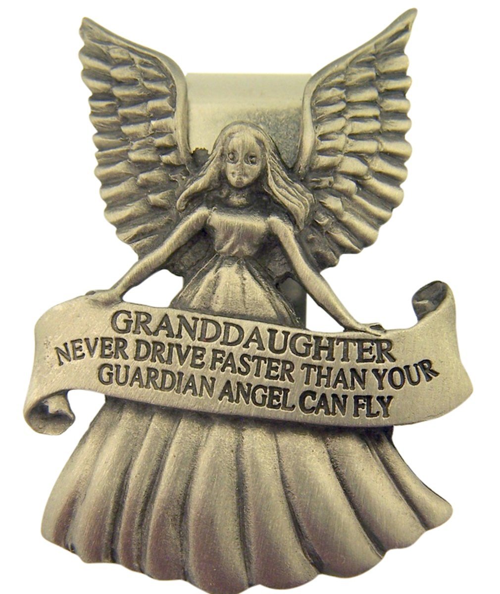  [AUSTRALIA] - Pewter Guardian Angel with Granddaughter Never Drive Faster Banner Visor Clip, 2 1/4 Inch