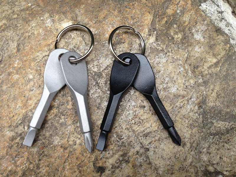  [AUSTRALIA] - EKLOEN Outdoor Multifunctional Pocket Mini Tool Screwdriver with Keychain (2 Piece Black and 2 Piece Silver)