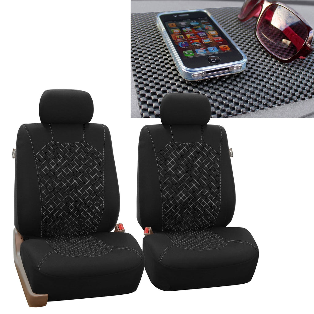  [AUSTRALIA] - FH Group FB066102 Ornate Diamond Stitching Car Seat Covers, White/Black FH1002 Non-Slip Dash Pad- Fit Most Car, Truck, SUV, or Van White / Black