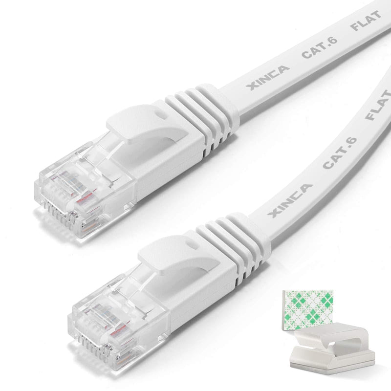 Cat6 Ethernet Cable 50 ft White Gigabit Flat Network LAN Cable with 25 pcs Cable Clips Snagless Rj45 Connectors for Computer/Modem/Router/X-Box Faster Than Cat5e/Cat5 - XINCA F.50ft-white - LeoForward Australia