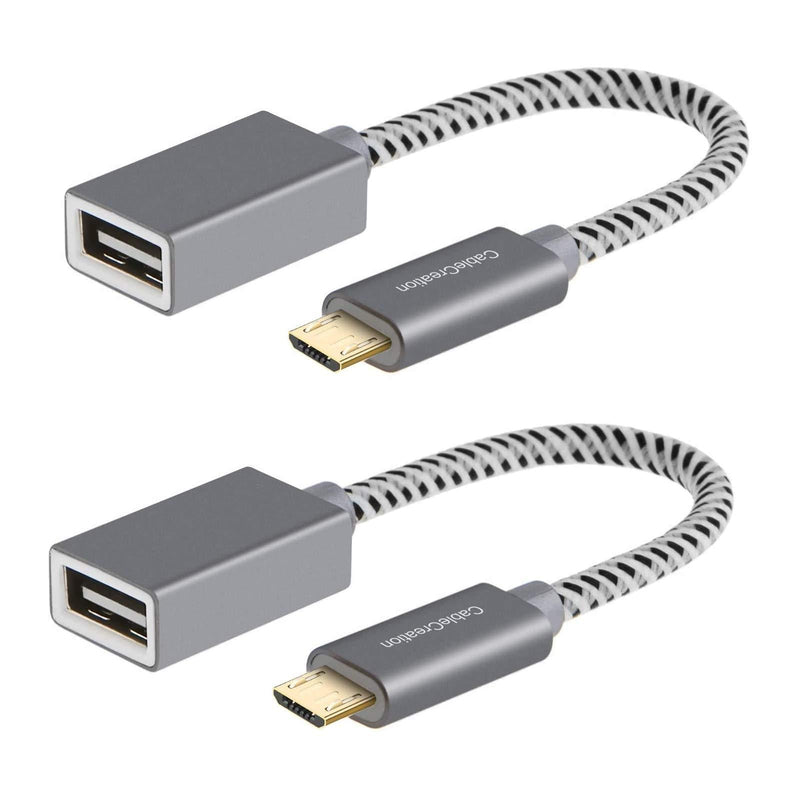 CableCreation [2-Pack] Micro USB 2.0 OTG Cable Braided On The Go Adapter Micro USB Male to USB Female for Samsung or Other Smart Phones with OTG Function, 6 Inch/ Space Gray Aluminium Gray - 2 Pack - LeoForward Australia