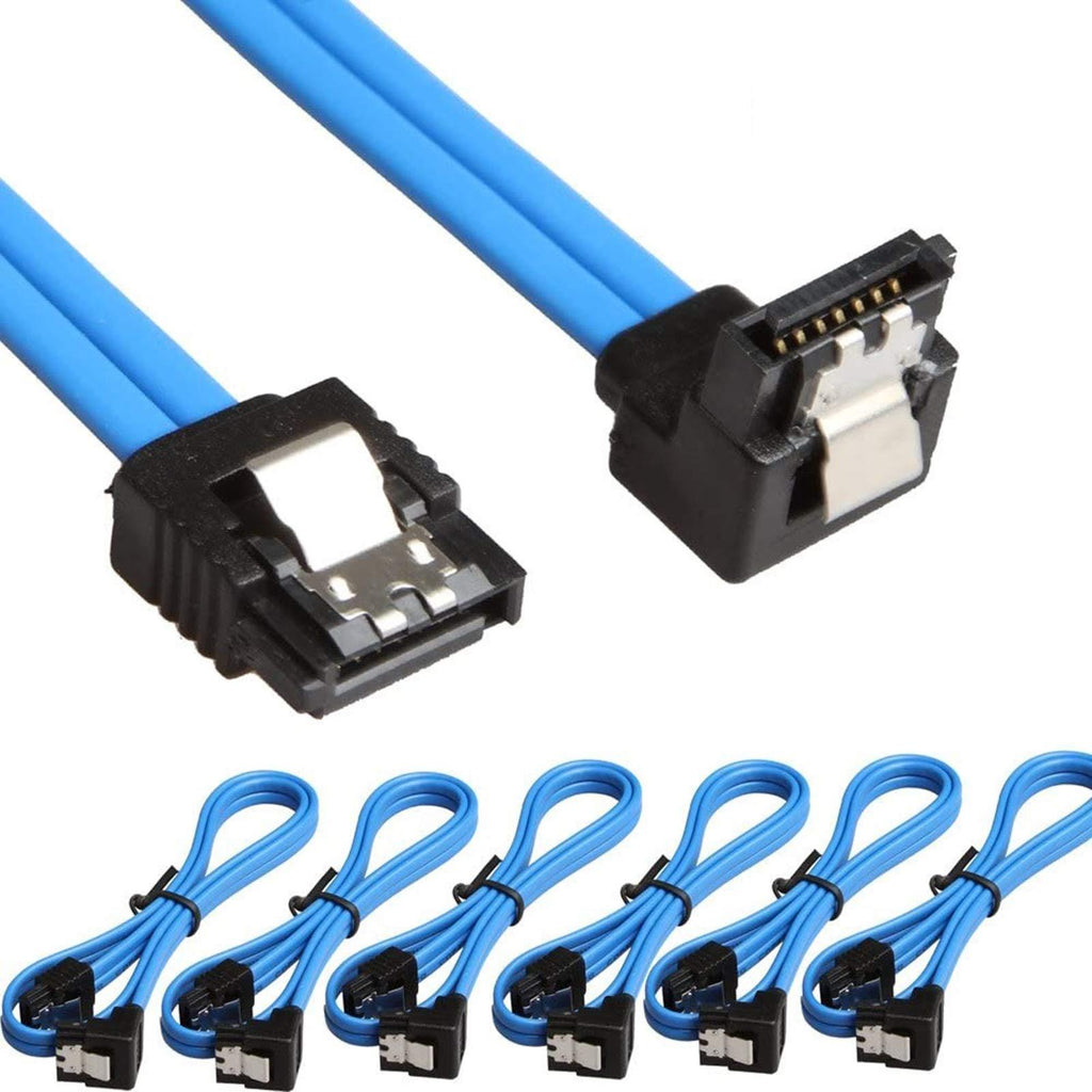 Relper-Lineso 6 Pack 90 Degree Right-Angle SATA III Cable 6.0 Gbps with Locking Latch 18Inch (6X Sata Cable Blue) - LeoForward Australia