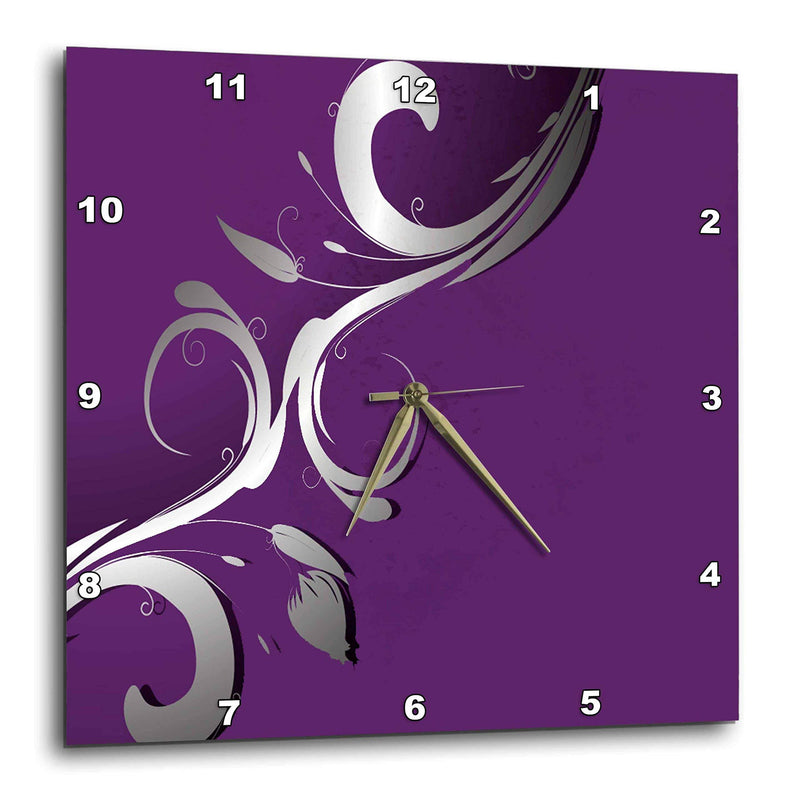 3D Rose A Purple Background with A Sliver Flourish Overlay Wall Clock, 13" x 13" 13" x 13" - LeoForward Australia