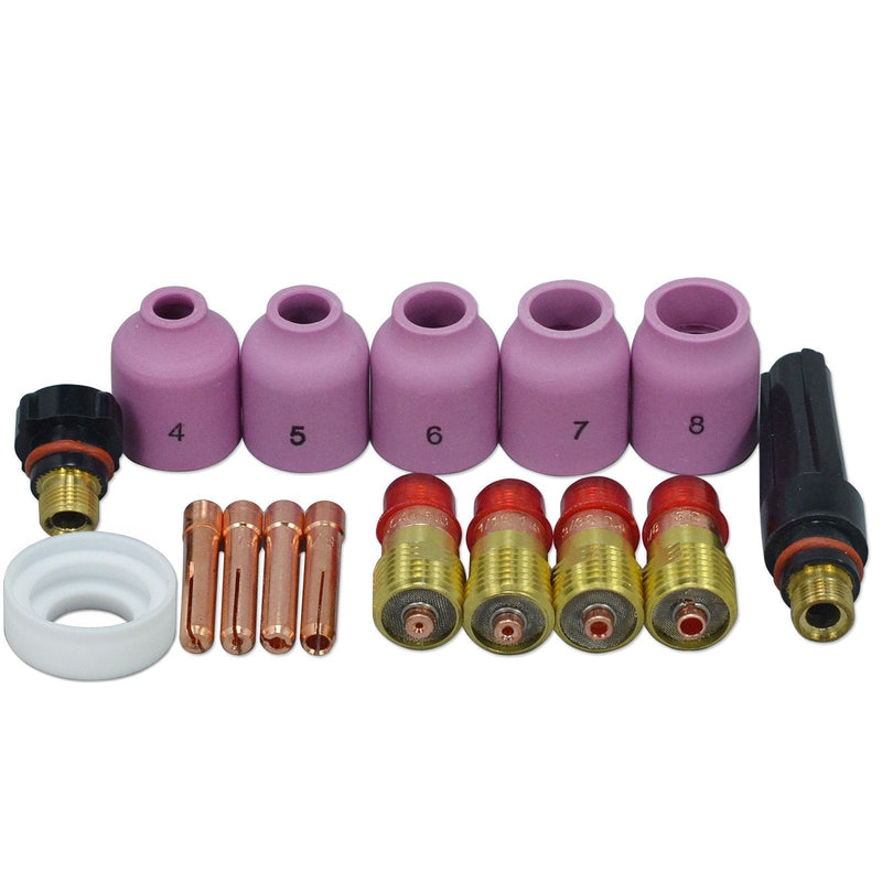  [AUSTRALIA] - TIG Welding Torches Stubby Gas Lens Collets Alumina Nozzles Back Cap Kits Fit SR WP 17 18 26 Torch 16pcs