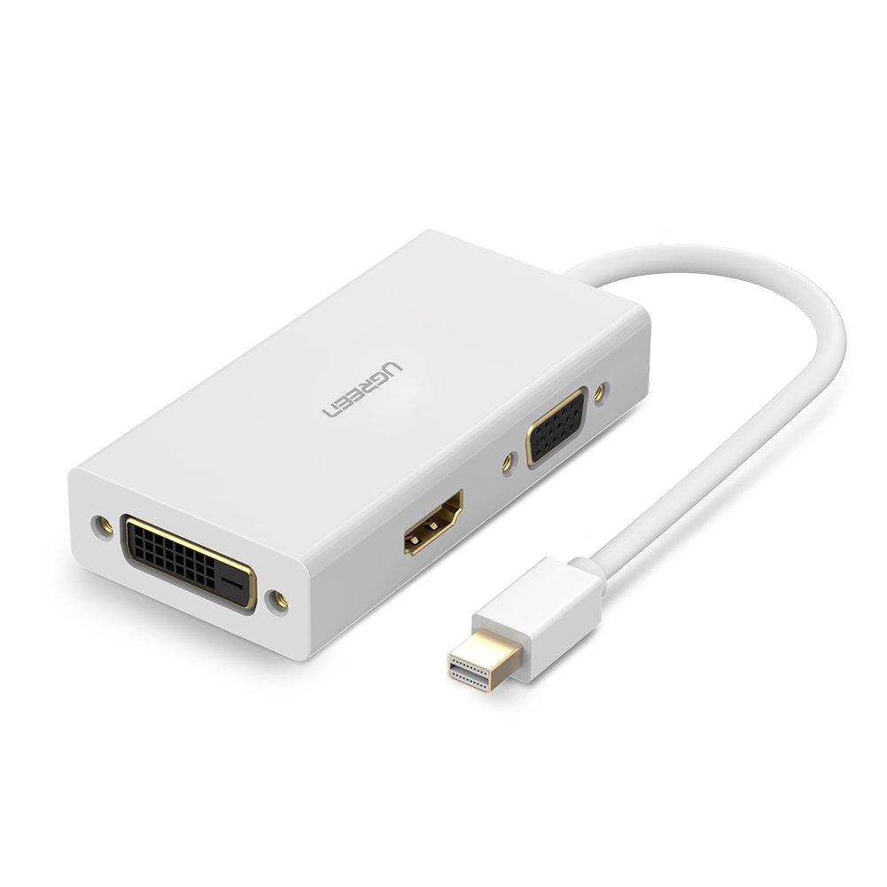 UGREEN Mini DisplayPort to HDMI DVI VGA Adapter 4K Mini DP Converter Thunderbolt Compatible 3 in 1 for Mac, 2015 MacBook Pro Air, iMac, Surface Pro3 Pro4, Google Chromebook, PC, White - LeoForward Australia