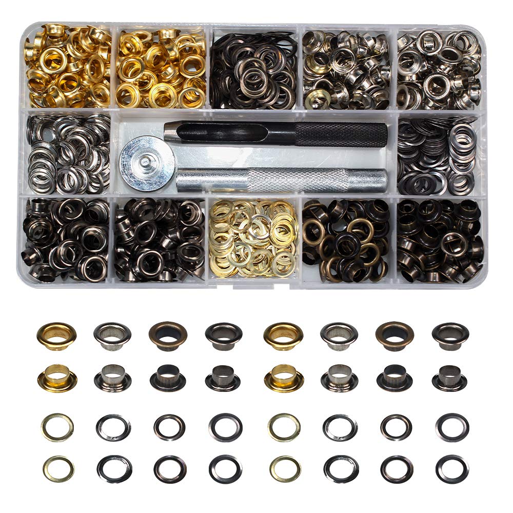  [AUSTRALIA] - 400 Sets 4 Color Brass Grommet Eyelets Kit Tool 6mm 1/4" Inside Diameter with Setting Tool Canvas Clothes Leather Self Backing Tool Mix 1/4''